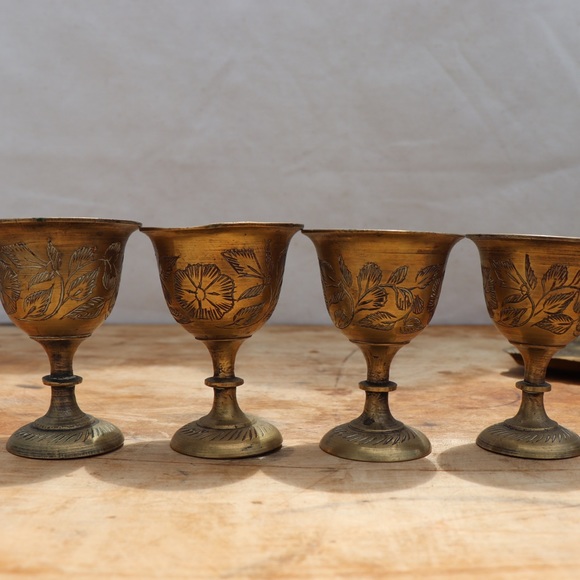 Set of 4 Brass Goblets Vintage - Picture 3 of 6